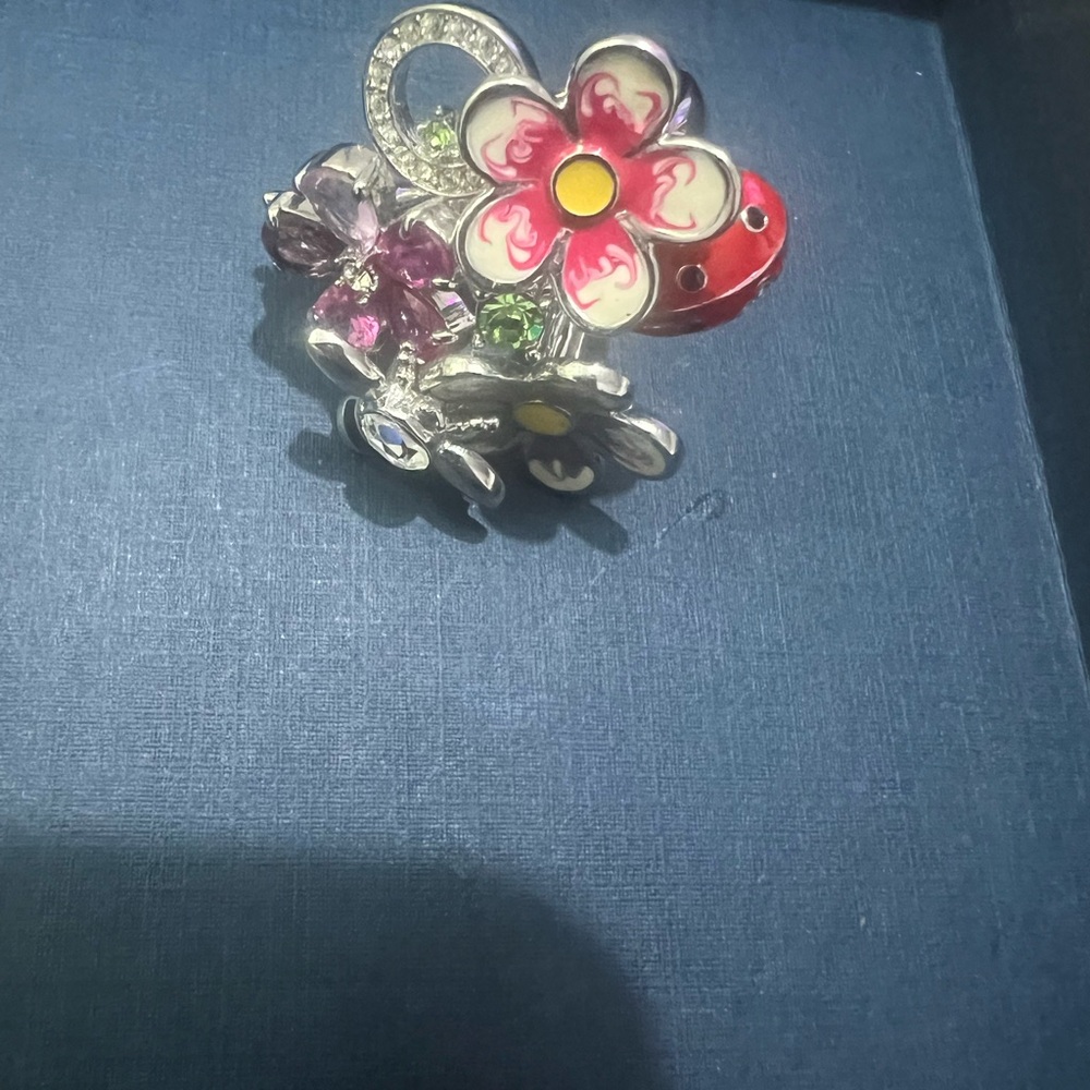 Antique Camille Lucia Ring. Cubic Zirconia w/ Rubys on Brass ring size x